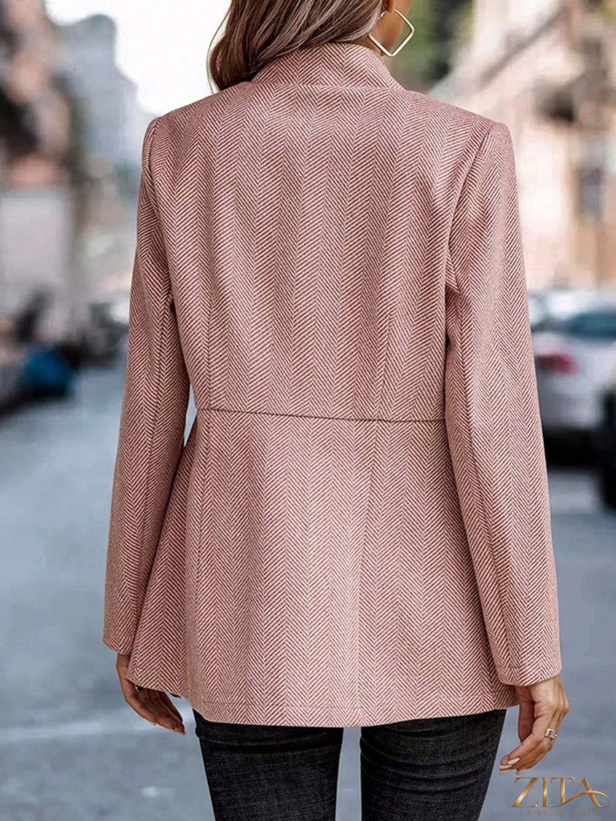 Zita La Belle Elite slim fit open front blazer, stylish tailored blazer with lapels and long sleeves, black color.