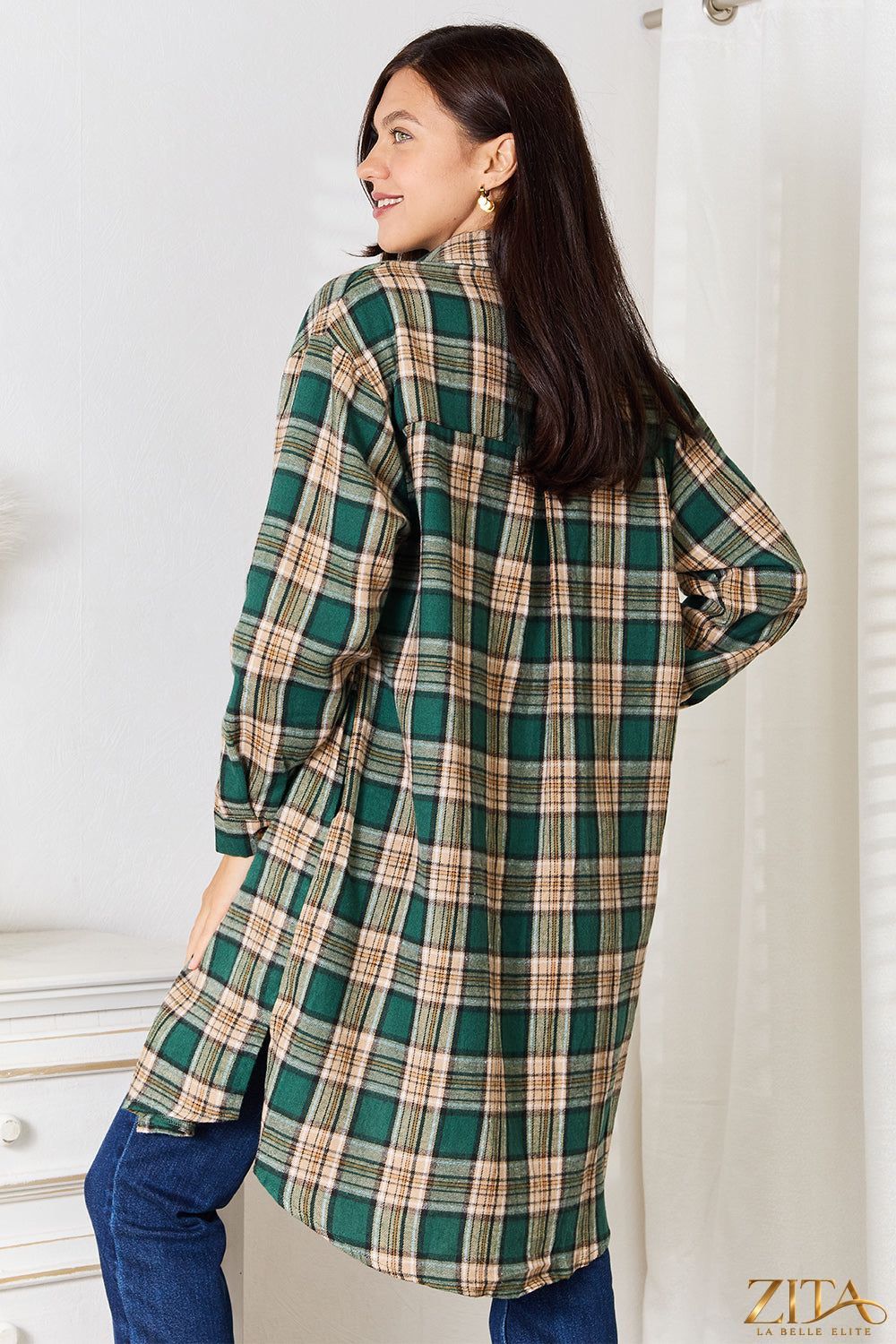 Zita La Belle Elite Mandy plaid long sleeve shirt with a collared neck, featuring a classic pattern and tailored fit.