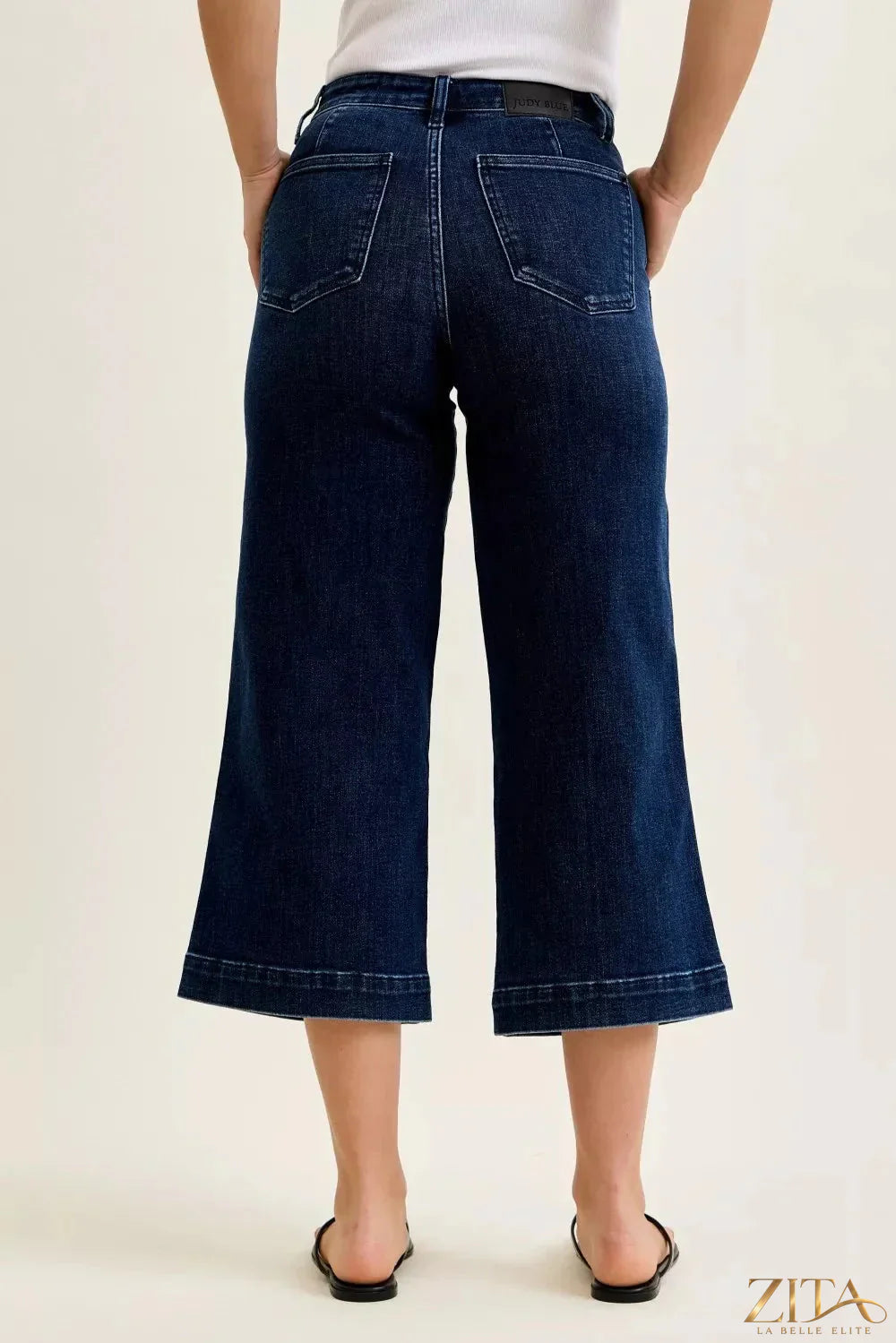 Zita La Belle Elite Judy Blue high waist ankle wide jeans showing a close-up of the denim fabric and wide-leg style.