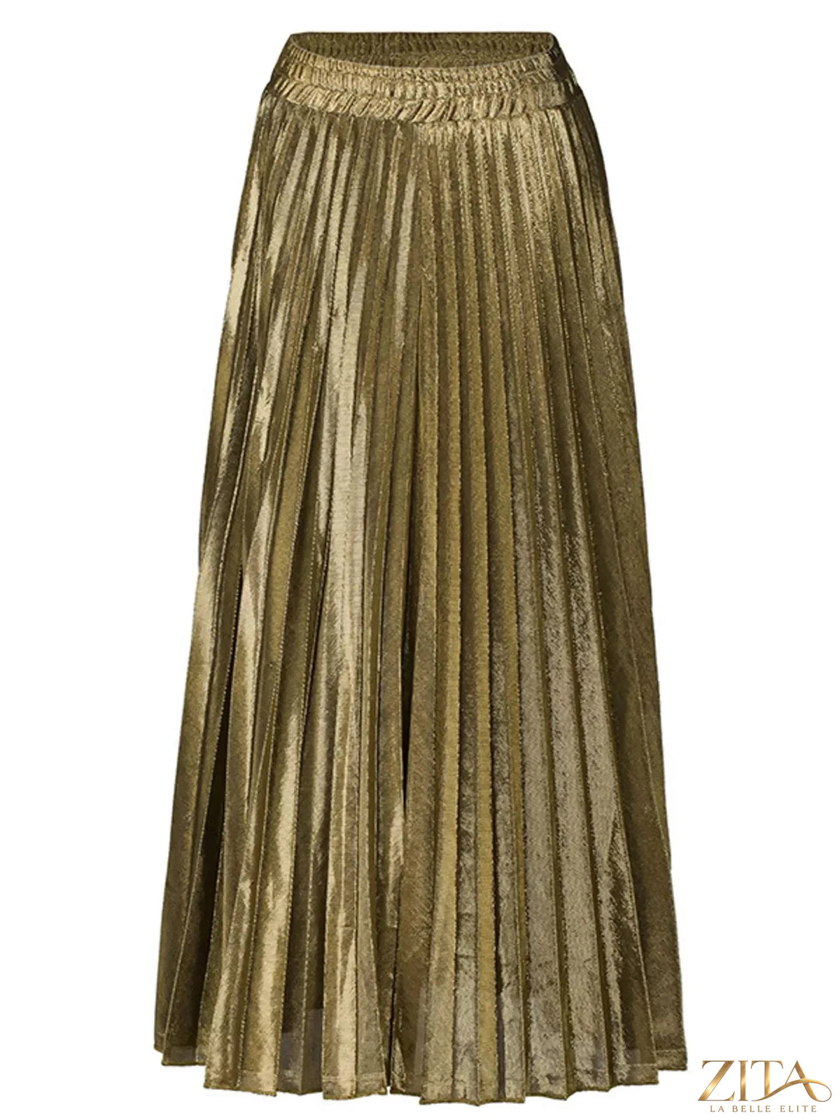 High-waisted pleated maxi skirt by Trendsi featuring flowing fabric and elegant design, perfect for stylish everyday wear.
