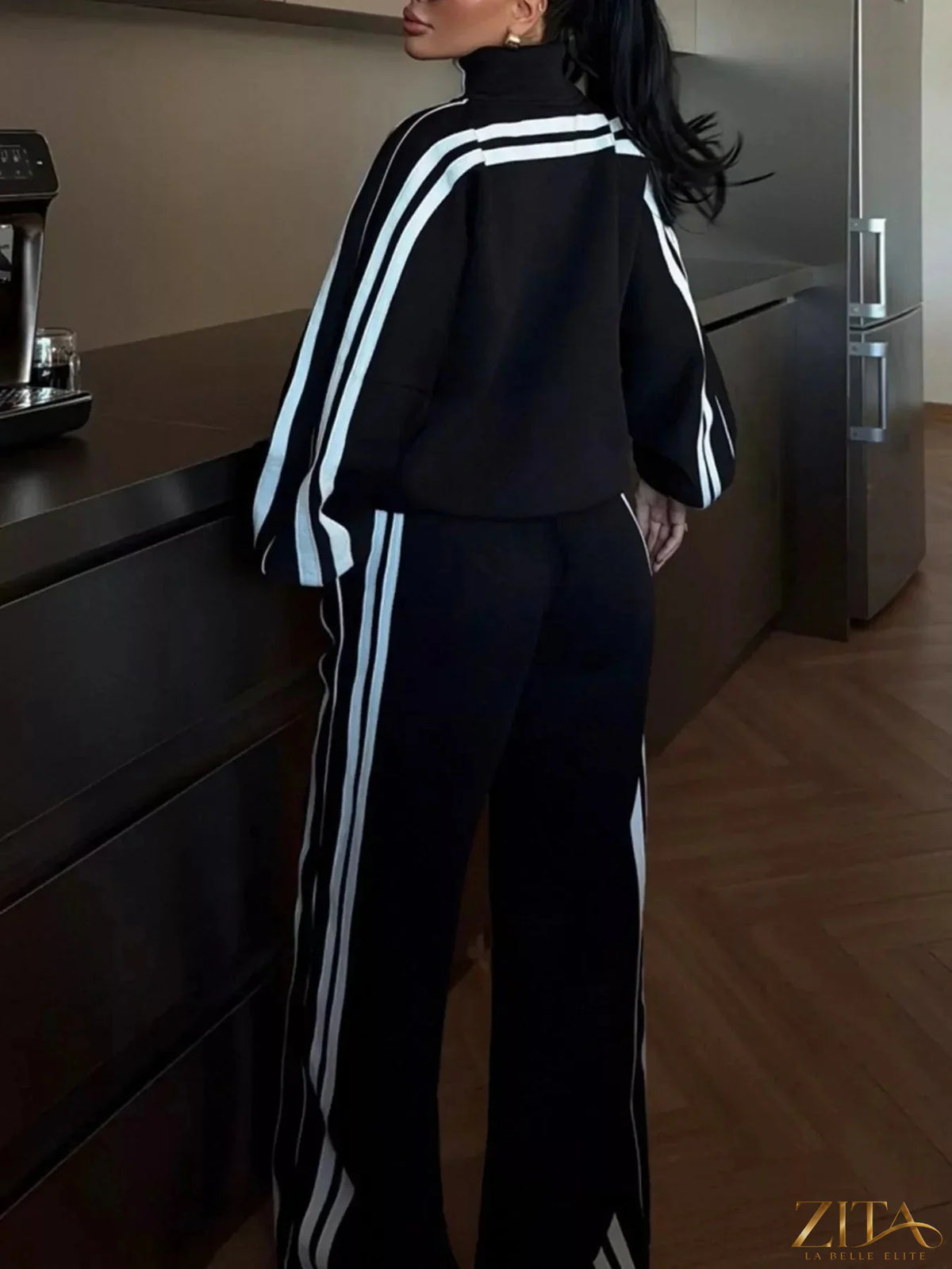 Zita La Belle Elite side stripes zip-up top and pants set featuring sporty design and contrasting stripe details.