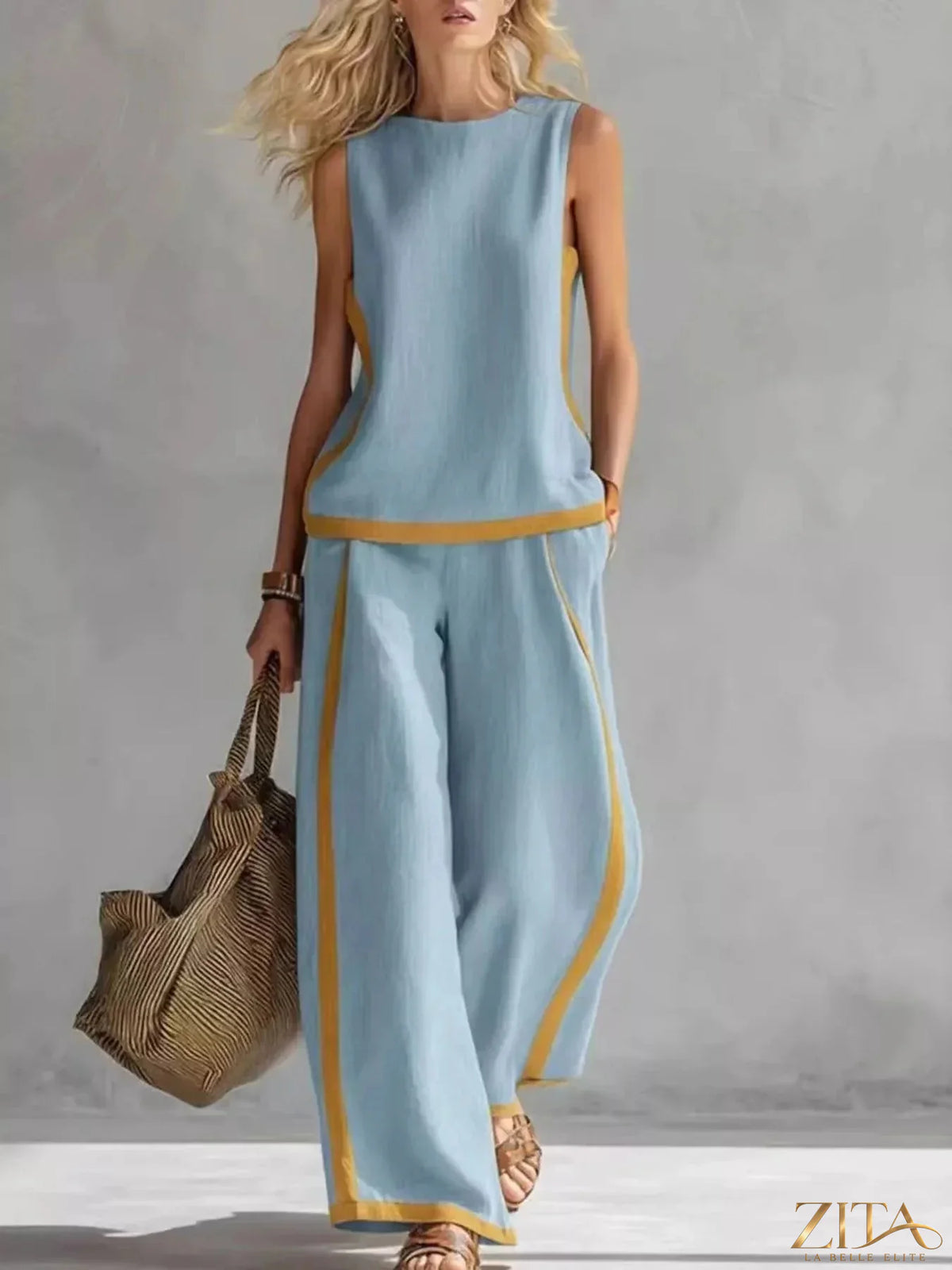 Zita La Belle Elite sleeveless tank top and wide-leg pants set, stylish casual clothing, displayed on a model