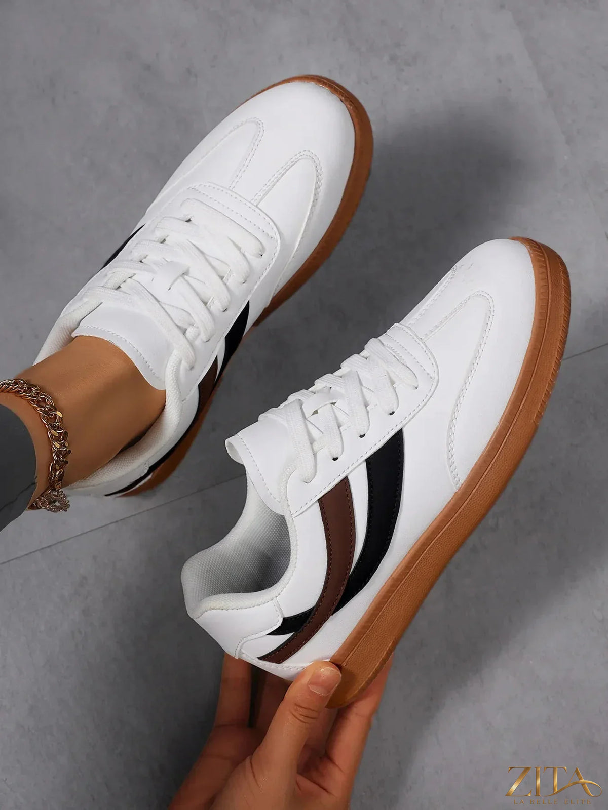 Zita La Belle Elite lace-up flat sneakers with stripe accent, featuring a sleek design and comfortable fit.