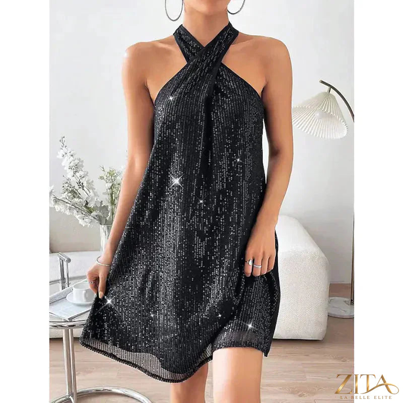 Elegant off-shoulder sequins evening dress for women by Zita La Belle Elite, featuring a sparkling, fitted design perfect for special occasions.