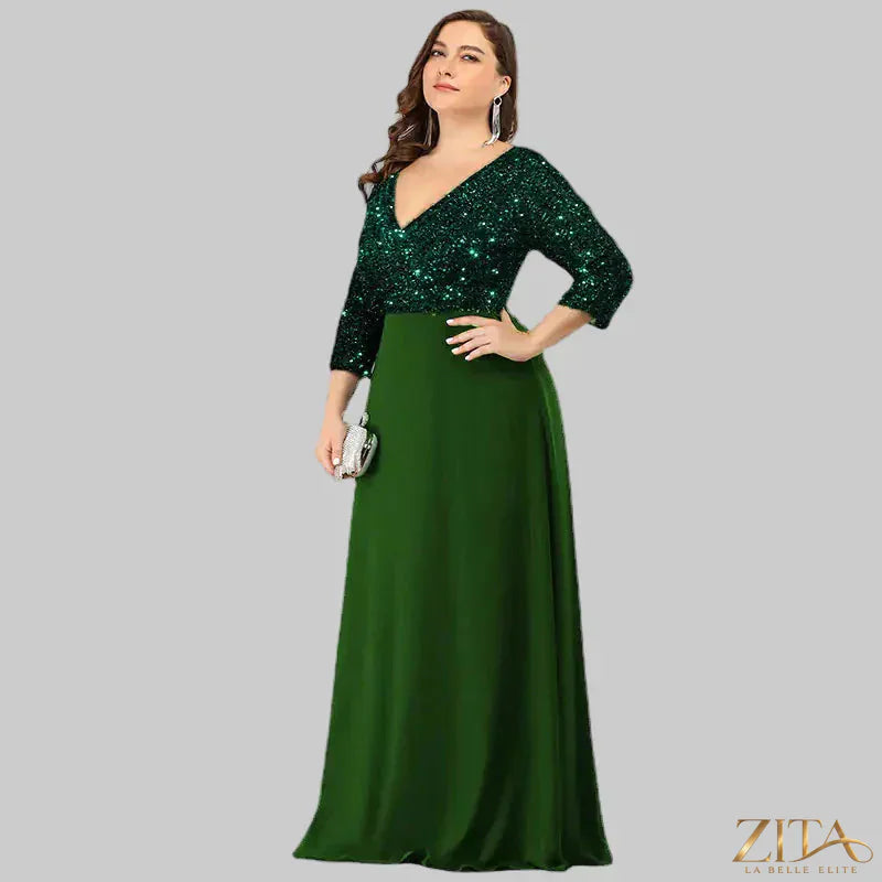 Plus size luxury floor-length sequin evening dress by Zita La Belle Elite, featuring a glamorous design and elegant fit.