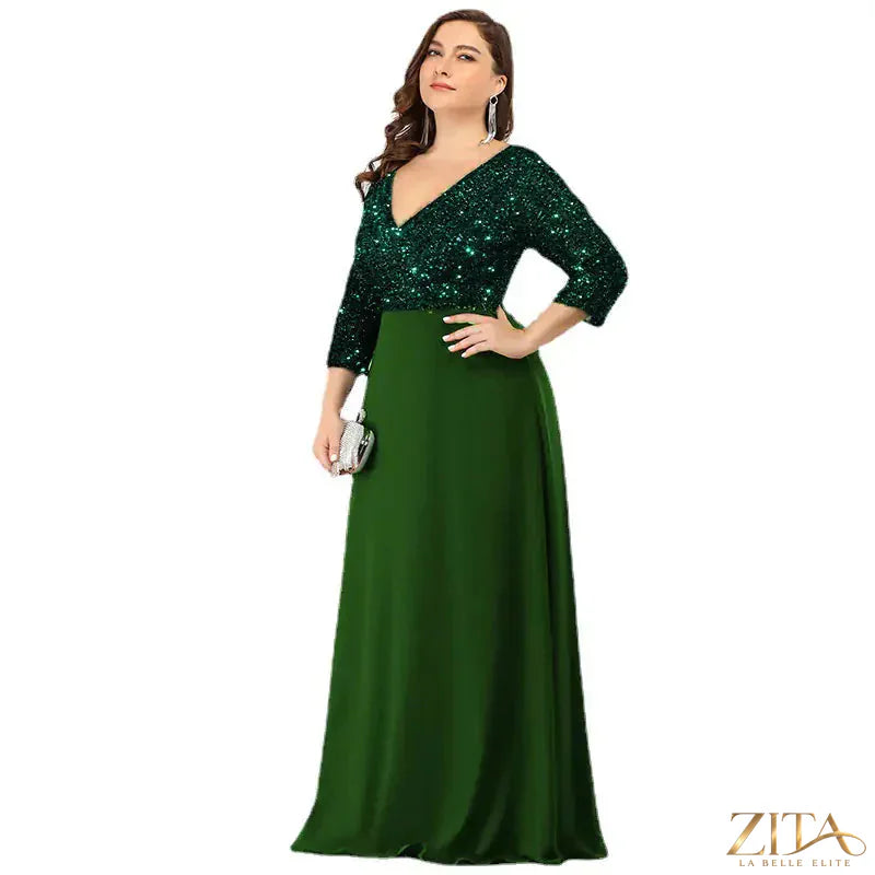 Plus size Zita La Belle Elite luxury floor-length sequin evening dress for women, featuring a glamorous, full-length evening gown.