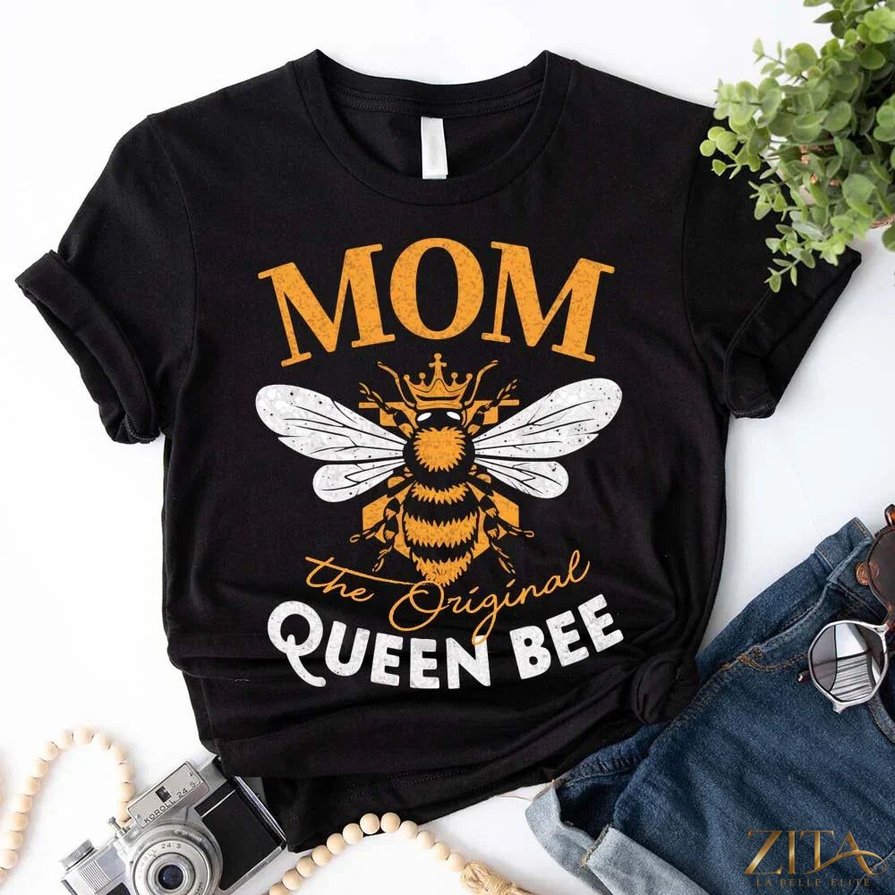 Zita La Belle Elite Mom Queen Bee T-shirt featuring a fun, stylish design perfect for Mother's Day celebrations.
