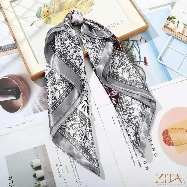 Zita La Belle Elite square satin silk scarf, 24x24 inches, featuring vibrant patterns, versatile for headbands or hair accessories.