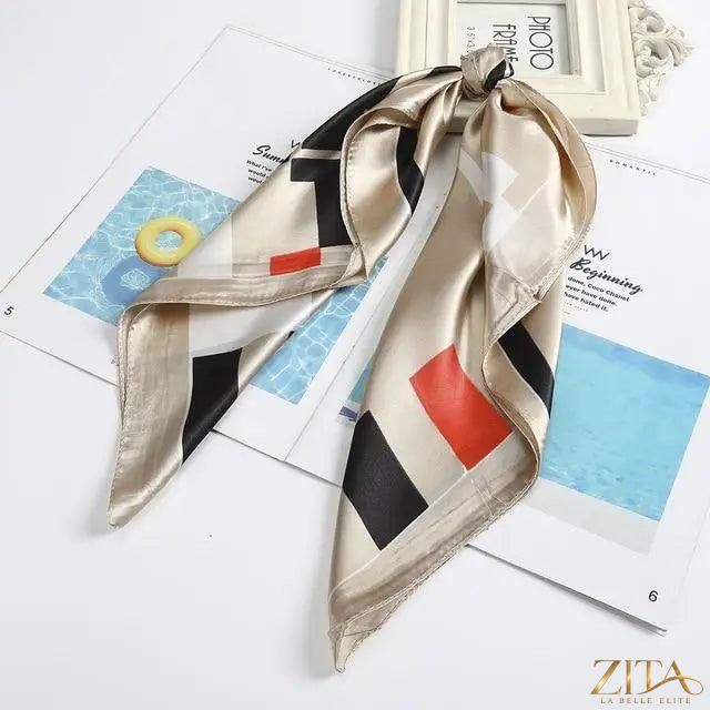 Square satin silk scarf by Zita La Belle Elite, 24x24 inches, shown as a versatile headband and hair accessory.