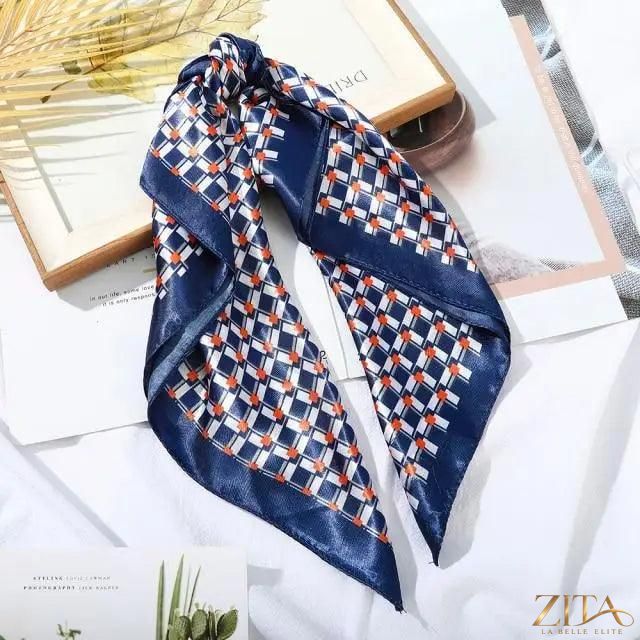 Square satin silk scarf by Zita La Belle Elite, 24x24 inches, featuring vibrant colors, versatile for headbands and hair accessories.