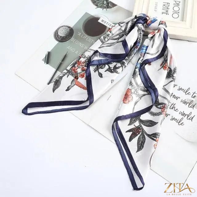 Square satin silk scarf by Zita La Belle Elite, 24x24 inches, featuring vibrant, luxurious fabric ideal as a headband or hair accessory.