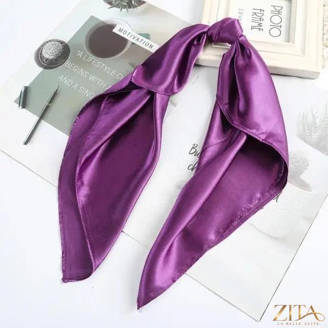 Square satin silk scarf by Zita La Belle Elite, 24x24 inches, versatile accessory for headbands, hair, or stylish wraps.