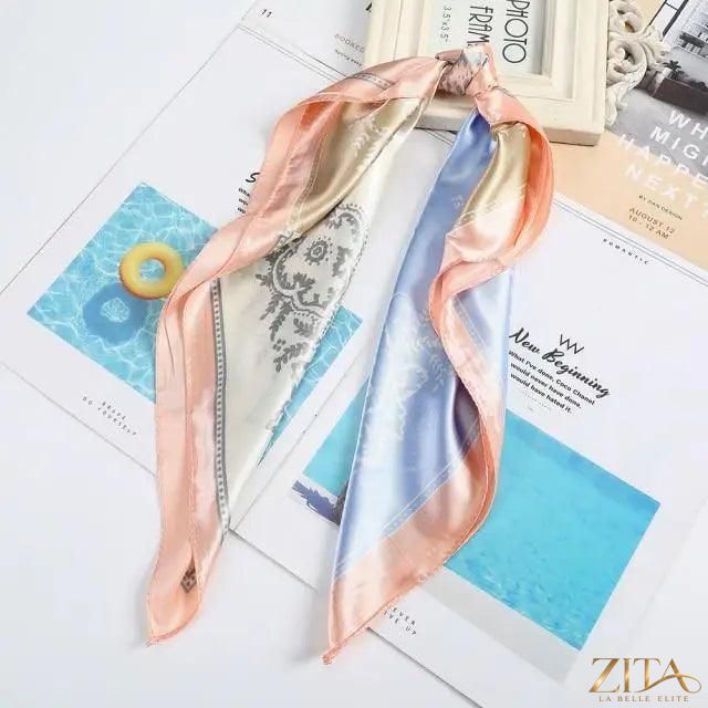 Square satin silk scarf by Zita La Belle Elite, 24x24 inches, featuring a glossy, smooth fabric ideal for headbands and hair accessories.