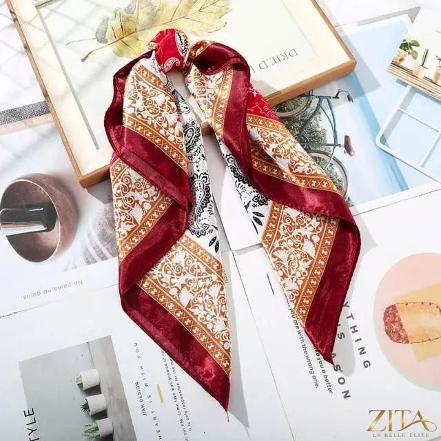 Zita La Belle Elite square satin silk scarf, 24x24 inches, versatile for headbands, hairbands, or stylish accessories.