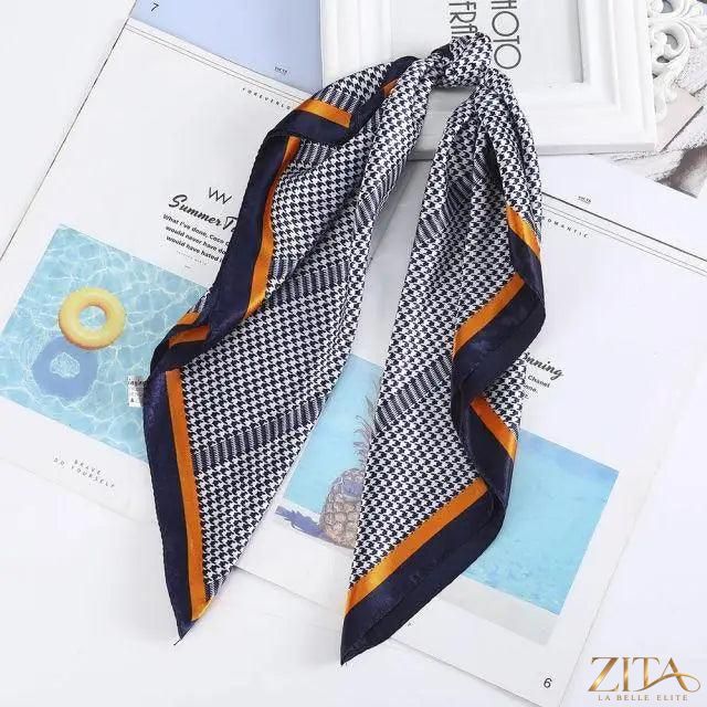 Square satin silk scarf by Zita La Belle Elite, 24x24 inches, featuring a colorful design for headbands and hair accessories.