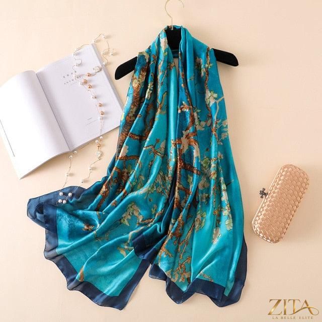 Luxury Zita La Belle Elite long printed silk scarf shawl featuring stylish design, perfect for head wraps, neck scarves, and hijabs.