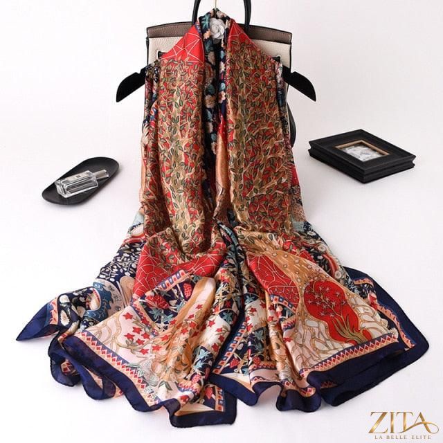 Zita La Belle Elite luxury long printed silk scarf shawl with stylish design, perfect for winter wraps, head wraps, and hijabs.