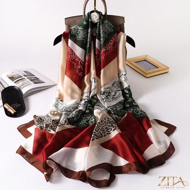 Luxury Zita La Belle Elite long printed silk scarf shawl with stylish design, perfect for neck, head, or hijab styling.