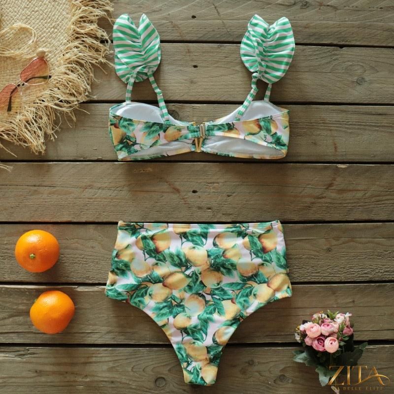 Zita La Belle Elite Ruffle Push-Up Bandage Bikini Set in dark red with ruffled details and supportive fit, designed for stylish beachwear.