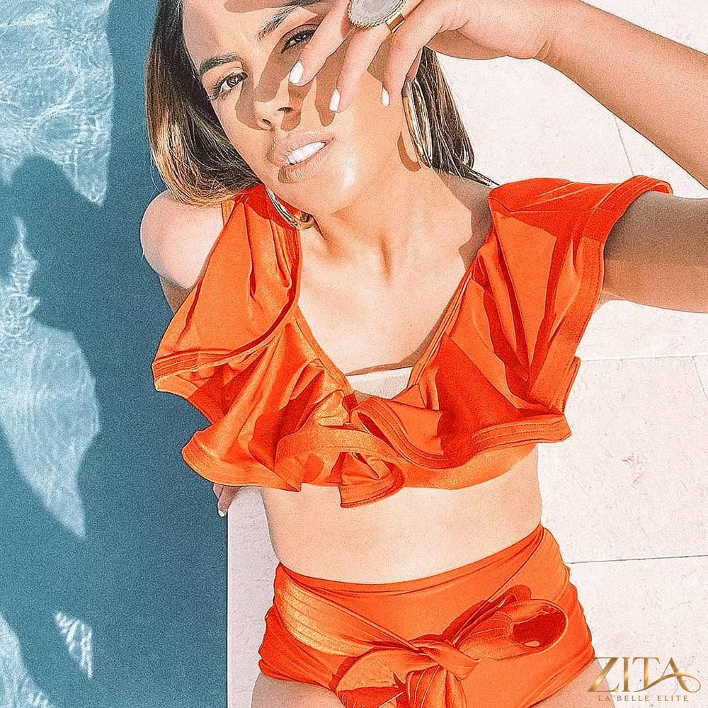 Zita La Belle Elite Ruffle Push-Up Bandage Bikini Set in vibrant colors, featuring ruffle details and supportive push-up design.