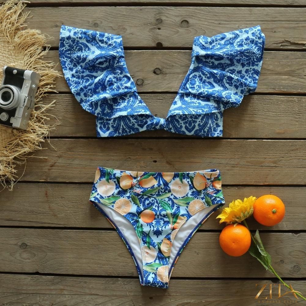 Zita La Belle Elite ruffle push-up bandage bikini set in vibrant colors, featuring a flattering fit and stylish design.