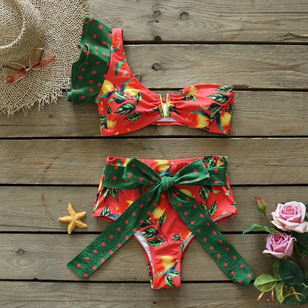 Zita La Belle Elite Ruffle Push-Up Bandage Bikini Set in vibrant color, featuring ruffled details and supportive push-up design.