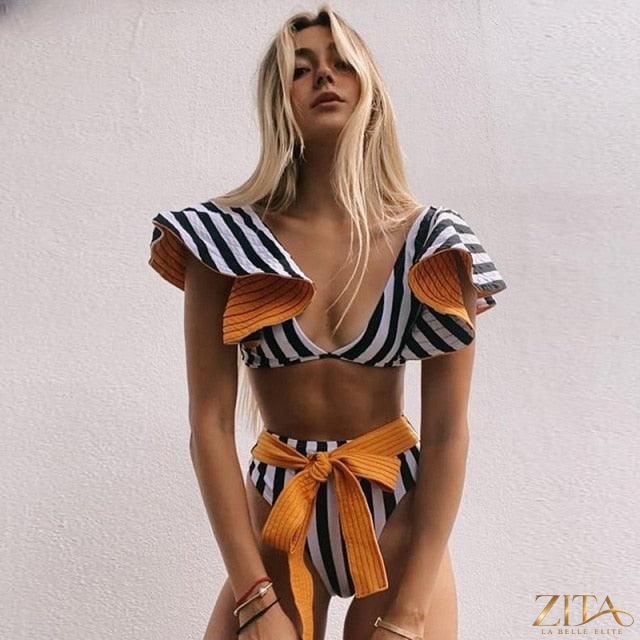 Zita La Belle Elite Ruffle Push-Up Bandage Bikini Set in vibrant colors, featuring ruffle details and supportive push-up design.