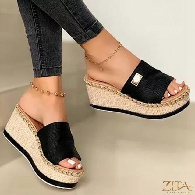 Open toe platform high heel slide sandals by Zita La Belle Elite, featuring a stylish summer design for women’s outdoor and beach wear.