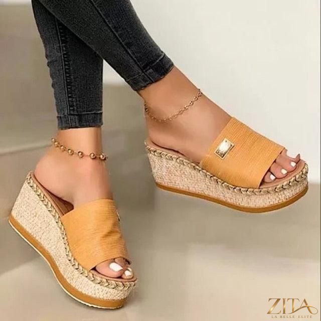 Open toe platform slide sandals by Zita La Belle Elite, featuring high heels and a stylish summer outdoor beach design.