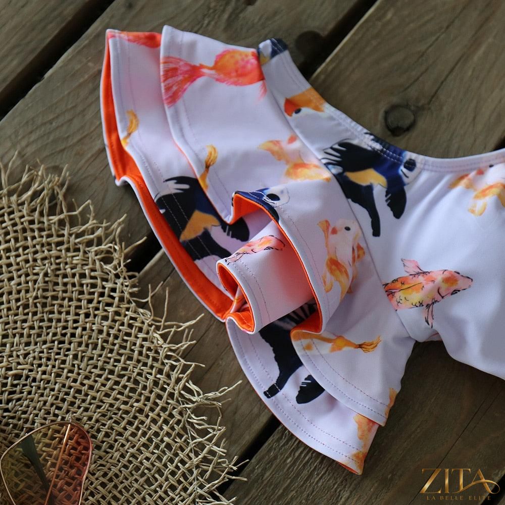 Zita La Belle Elite Ruffle Push-Up Bandage Bikini Set with padded bra, ruffles, and low-rise two-piece design for women’s swimwear.