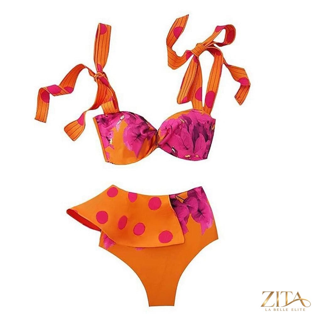 Zita La Belle Elite Ruffle Push-Up Bandage Bikini Set with padded bra and ruffle details, two-piece swimsuit for women at the beach.
