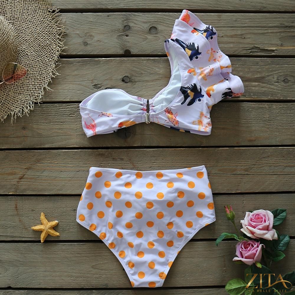 Zita La Belle Elite Ruffle Push-Up Bandage Bikini Set with padded bra, ruffles, and low-rise two-piece swimwear for women.