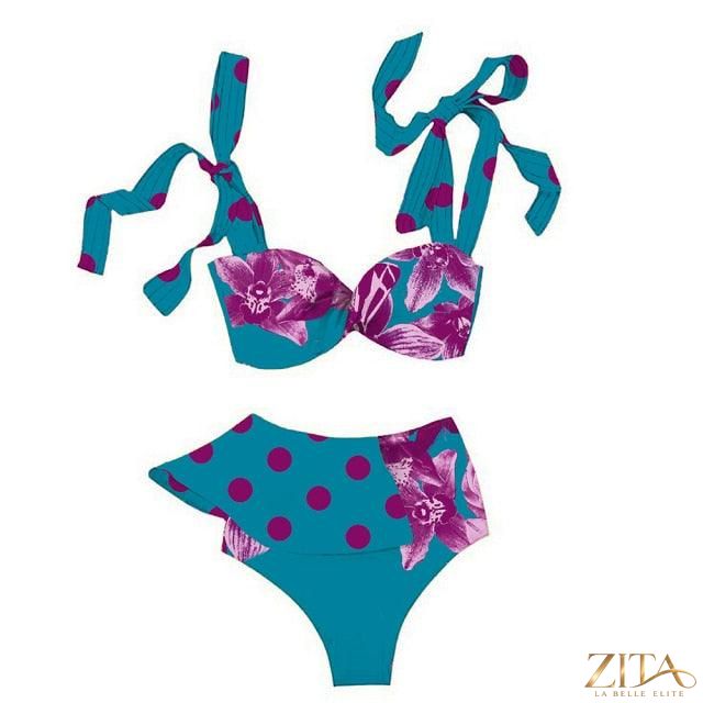 Zita La Belle Elite ruffle push-up bandage bikini set with padded bra and flounce details, two-piece swimsuit for women.