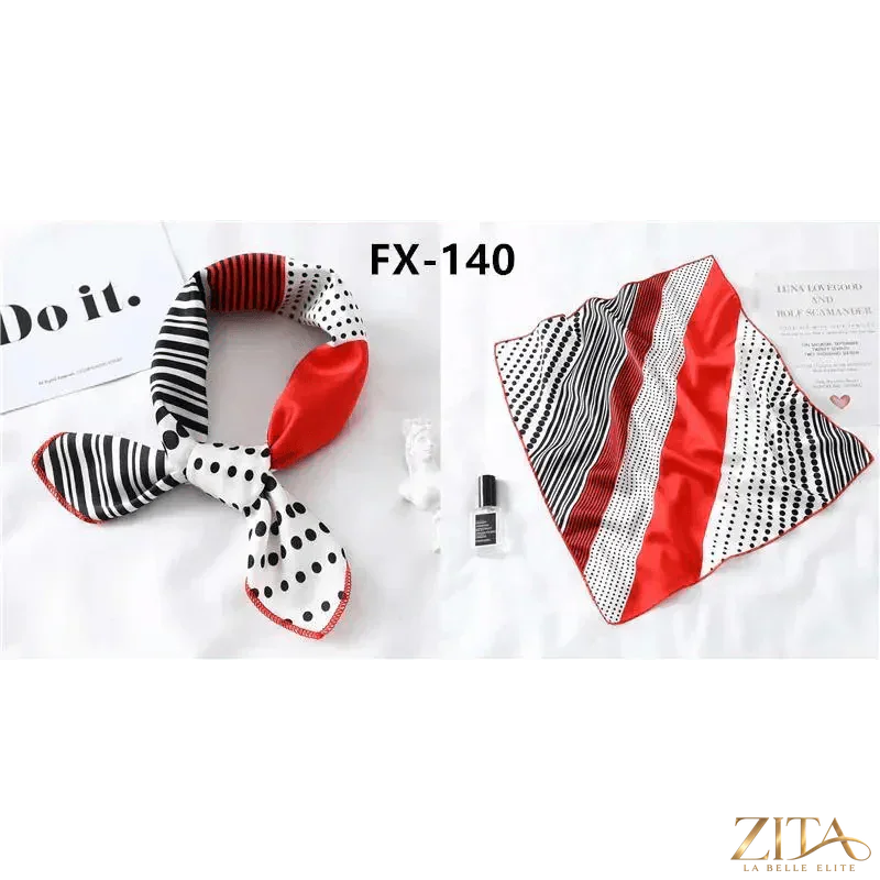 Printed square silk neck scarf for women, stylish and versatile, featuring colorful floral and abstract patterns from Zita La Belle Elite.