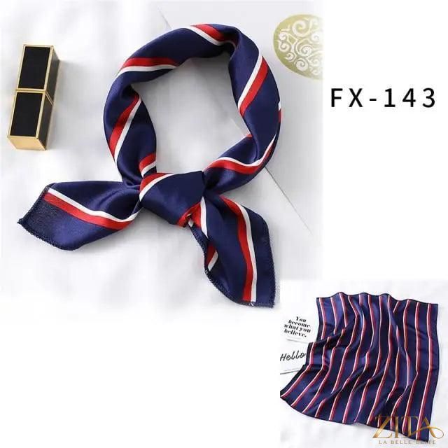 Printed square silk neck scarf for women, stylish and versatile, by Zita La Belle Elite, featuring a fashionable pattern.