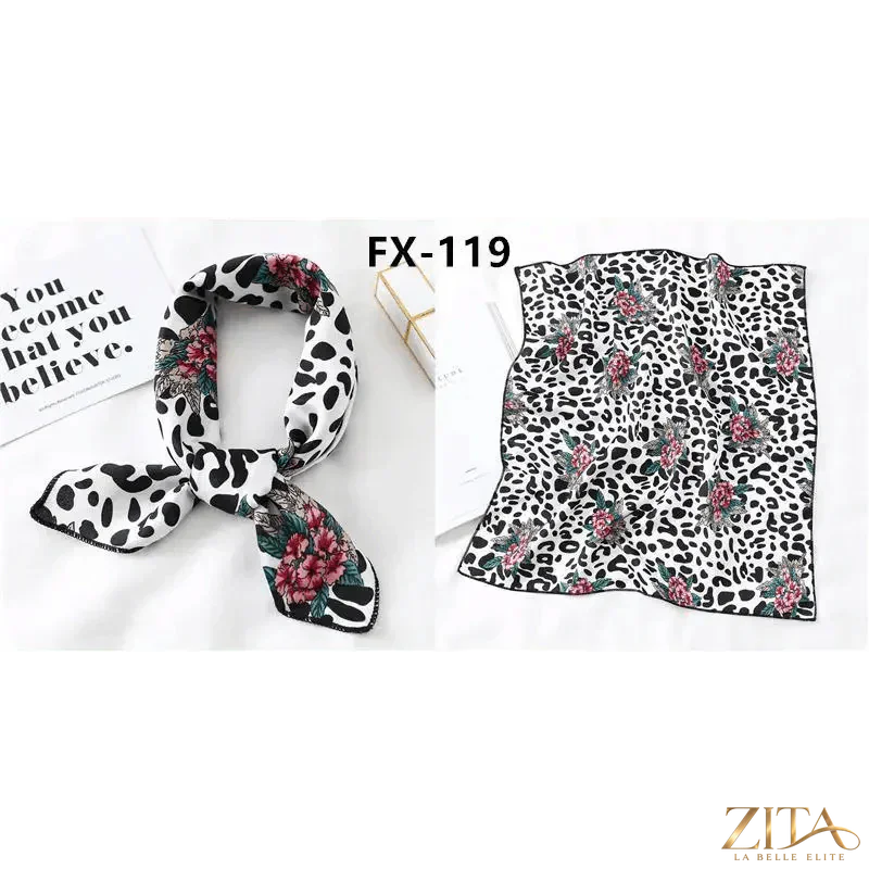 Printed square silk neck scarf for women by Zita La Belle Elite, featuring a stylish, versatile design perfect for fashion.