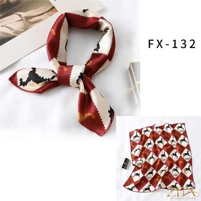 Printed square silk neck scarf for women by Zita La Belle Elite, featuring vibrant floral and geometric patterns.