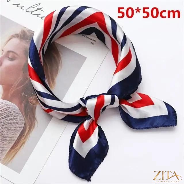 Printed square silk neck scarf for women, featuring a stylish design from Zita La Belle Elite, perfect for accessorizing outfits.