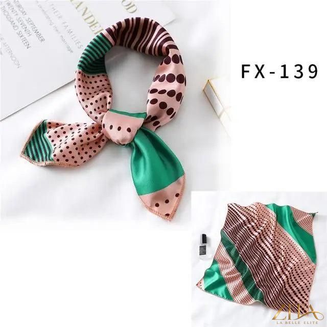 Printed square silk neck scarf for women, stylish and versatile, by Zita La Belle Elite.