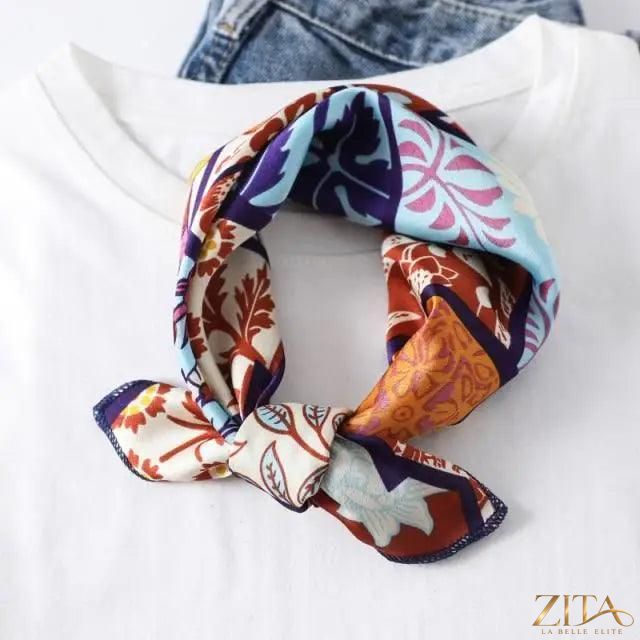 Printed square silk neck scarf for women by Zita La Belle Elite, featuring a stylish and versatile design.