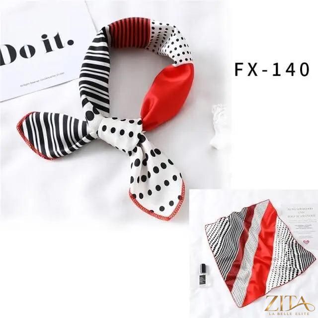 Printed square silk neck scarf by Zita La Belle Elite, featuring a colorful, fashionable design perfect for women's versatile accessories.