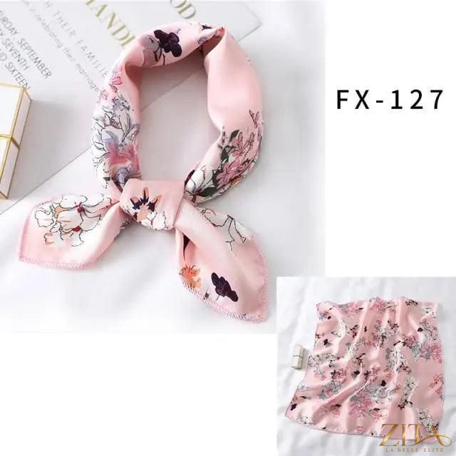 Printed square silk neck scarf for women by Zita La Belle Elite, stylish accessory with vibrant floral pattern.