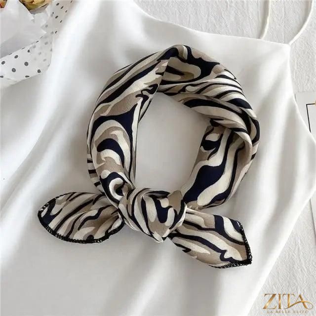 Printed square silk neck scarf by Zita La Belle Elite, featuring a stylish, versatile design for women’s fashion.
