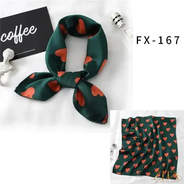 Printed square silk neck scarf by Zita La Belle Elite, featuring a stylish colorful pattern for women’s fashion accessory.