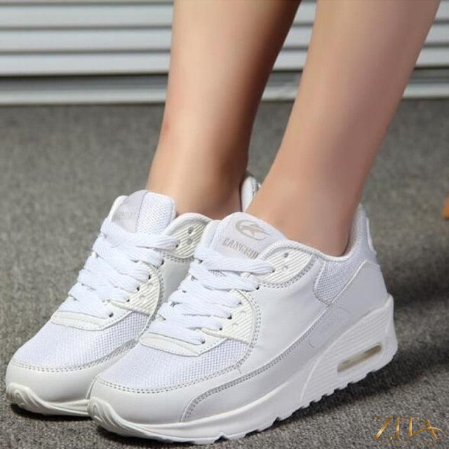 Women’s breathable platform air cushion sneakers in green, black, and pink by Zita La Belle Elite, featuring lightweight casual and athletic design.