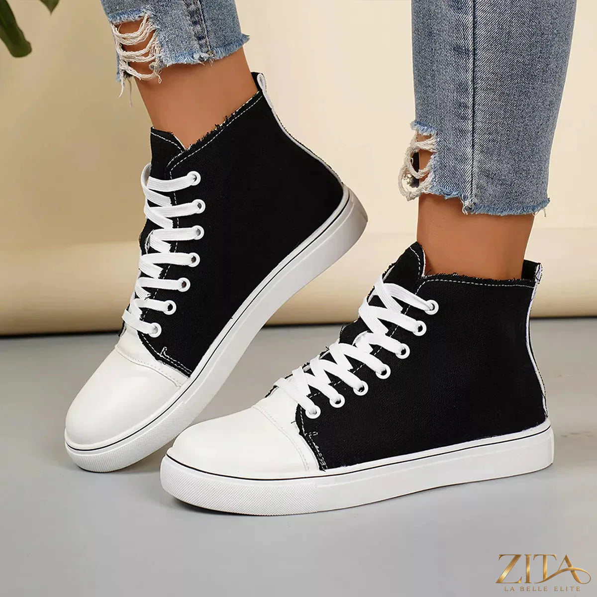 Zita La Belle Elite round toe lace-up sneakers with white soles and stylish design, suitable for casual wear.