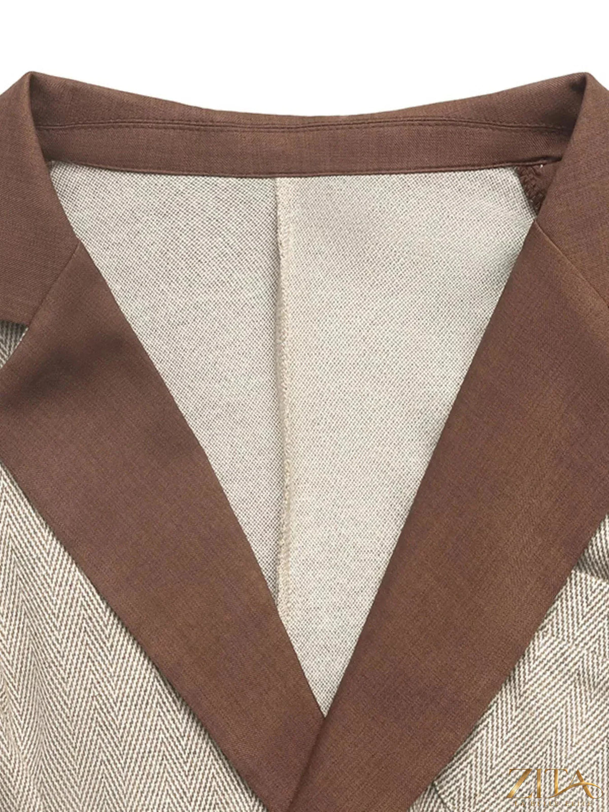 Zita La Belle Elite pleated patchwork blazer belt dress, stylish dress with pleats and patchwork design, shown from the front.