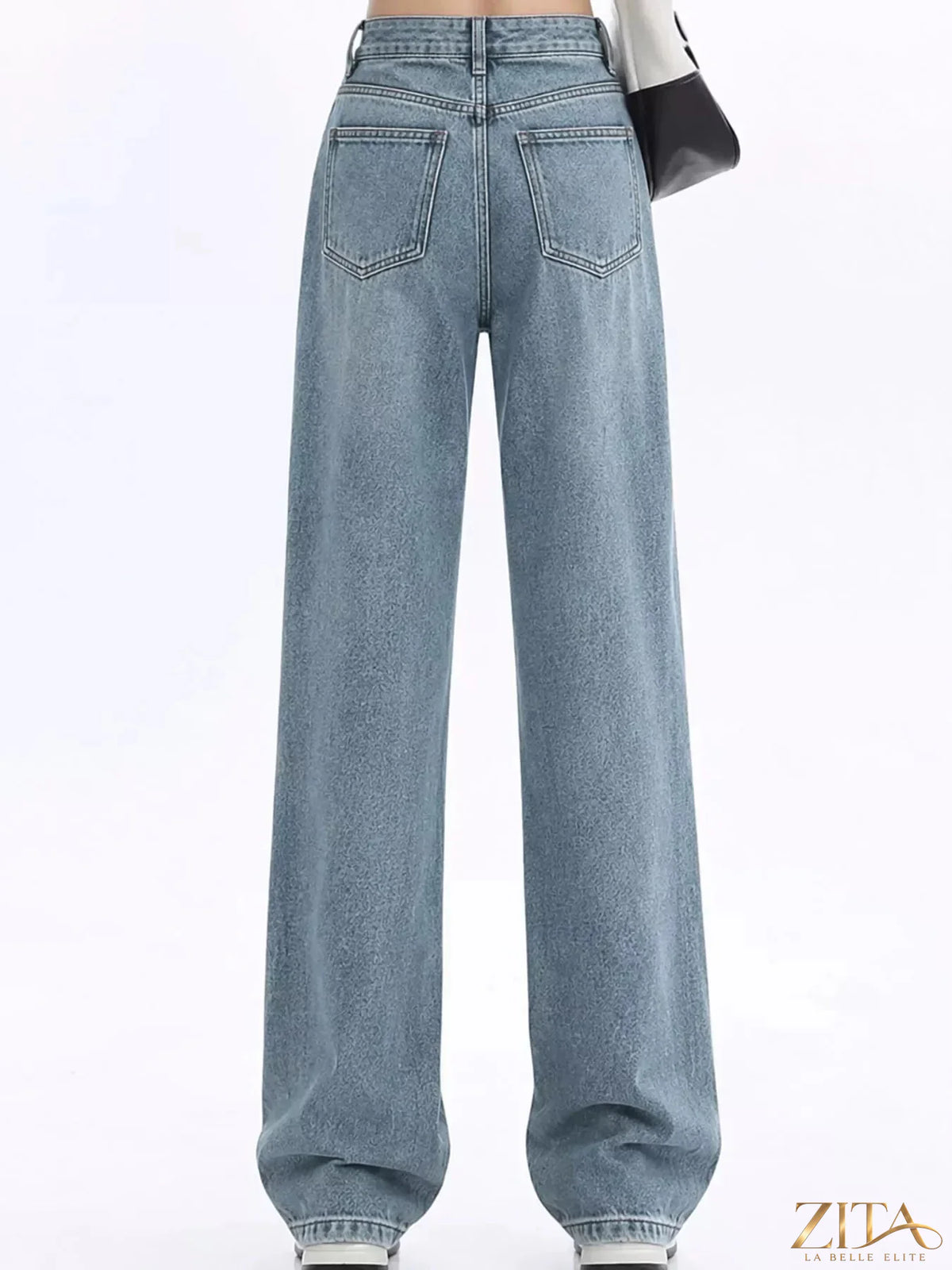 Zita La Belle Elite high-waisted vintage wash wide-leg jeans with relaxed fit and classic denim texture.