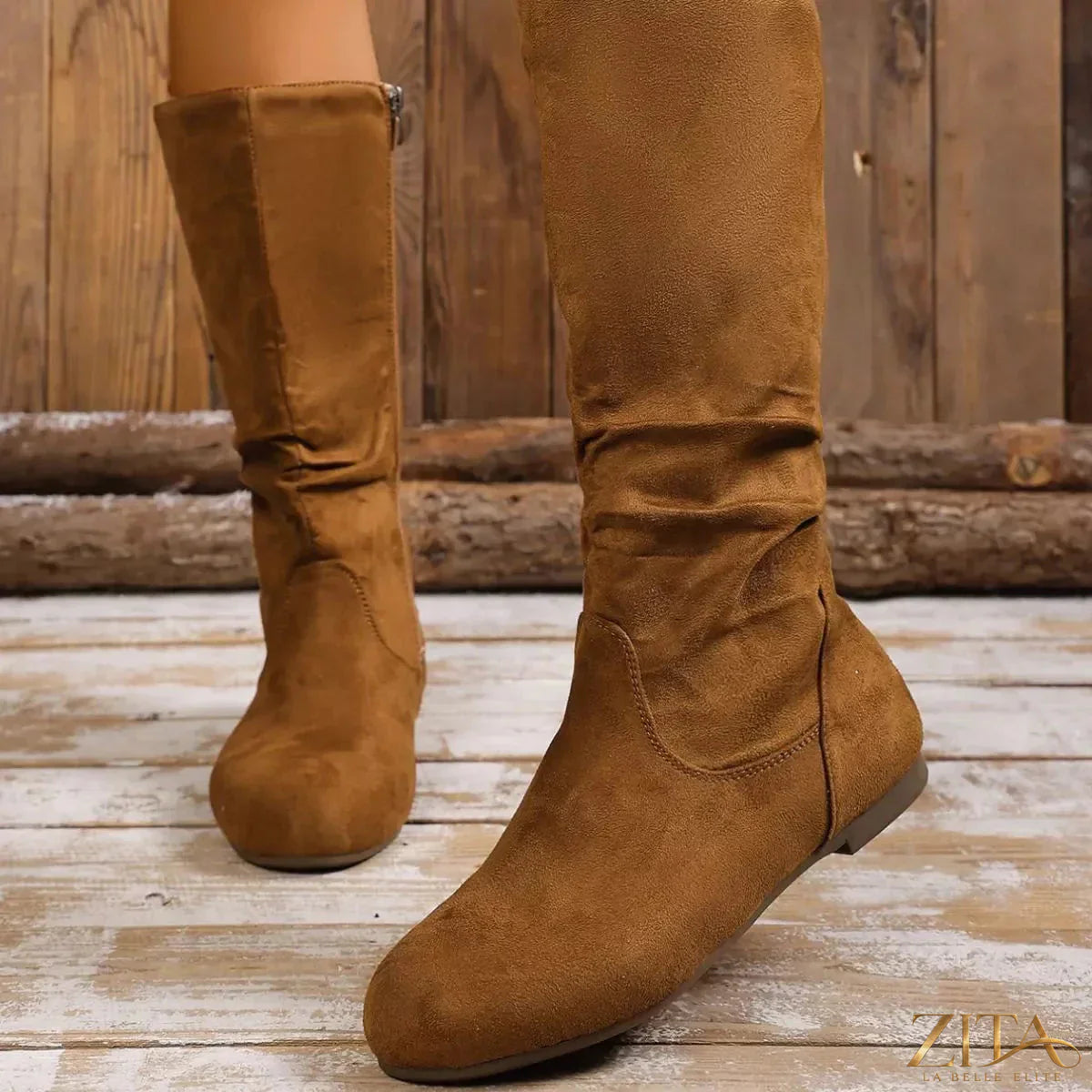 Zita La Belle Elite round toe side zip boots featuring sleek leather with a sturdy heel and side zipper for easy wear.