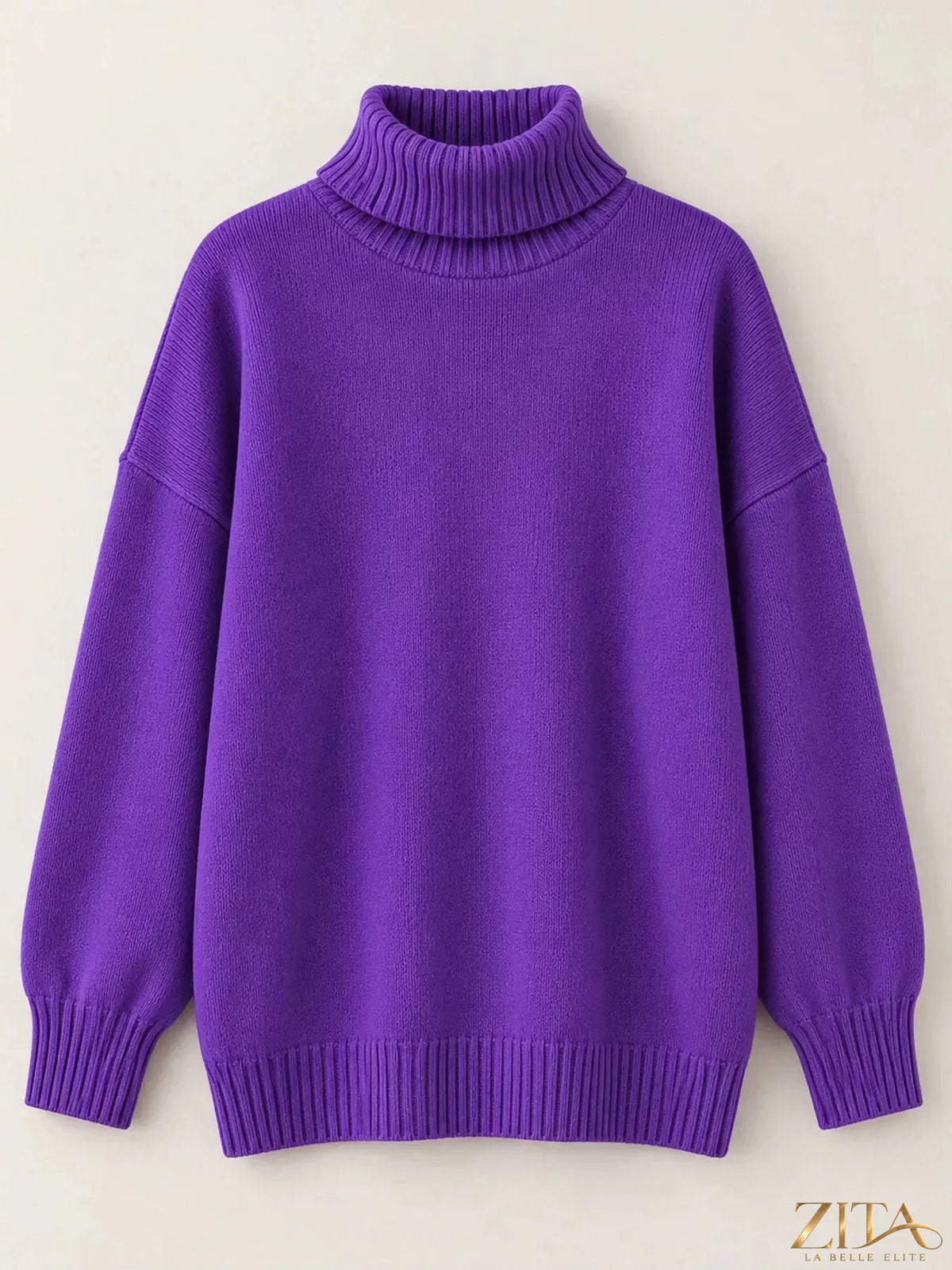 Zita La Belle Elite turtleneck dropped shoulder sweater in cozy knit fabric, featuring a relaxed fit and stylish design.